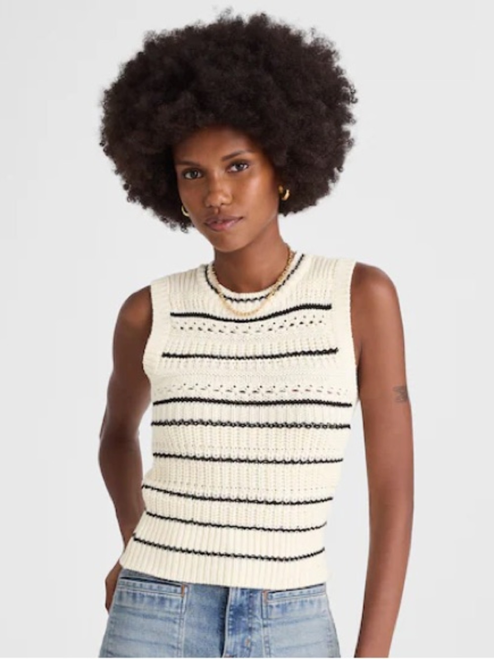 MADEWELL Cream Sleeveless Striped Knit Tank with Black Trim